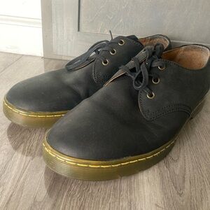 Dr. Martens Black Leather Oxford Shoes with Gold Stitching